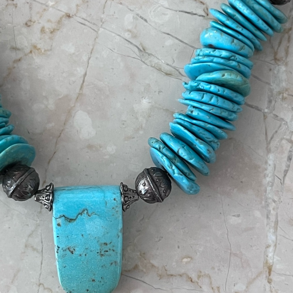 Turquoise and Silver Beaded Necklace